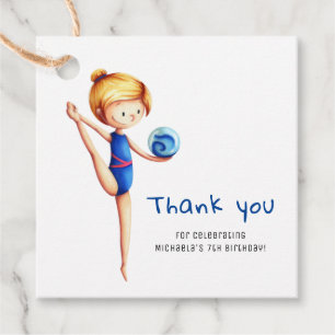 Blonde Girl Gymnastics Birthday Thank You Favour Tags