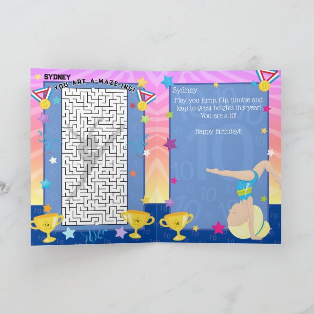 Blonde Girl Gymnastics You Are A-Maze-ing Birthday Card (Inside)