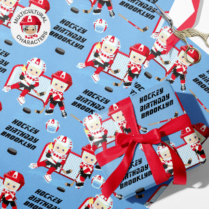 Blonde Girl Hockey Birthday Personalised Wrapping Paper