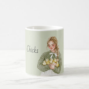 Blonde Girl Holding Baby Yellow Chicks Coffee Mug