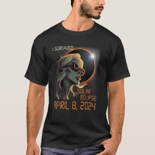 Blonde Girl I Survived Total Solar Eclipse 2024 T-Shirt
