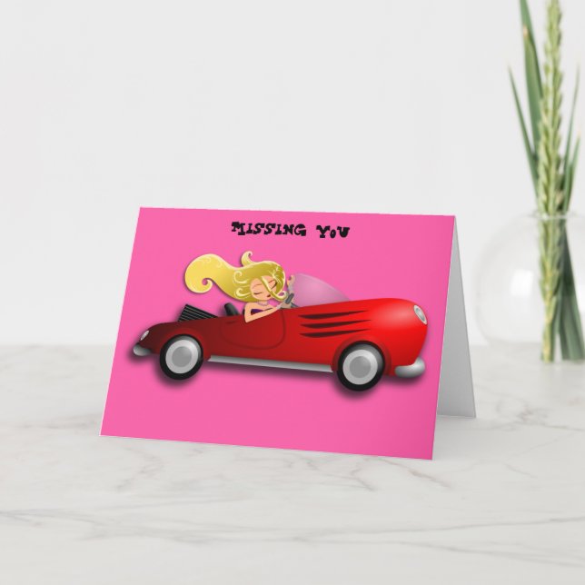 Blonde Girl in Red Sports Car Card (Front)