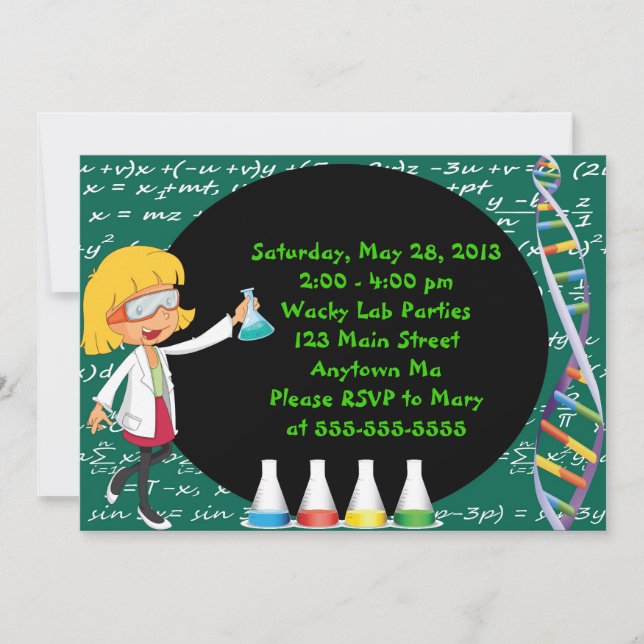 Blonde Girl Mad Scientist Party Invitation (Front)