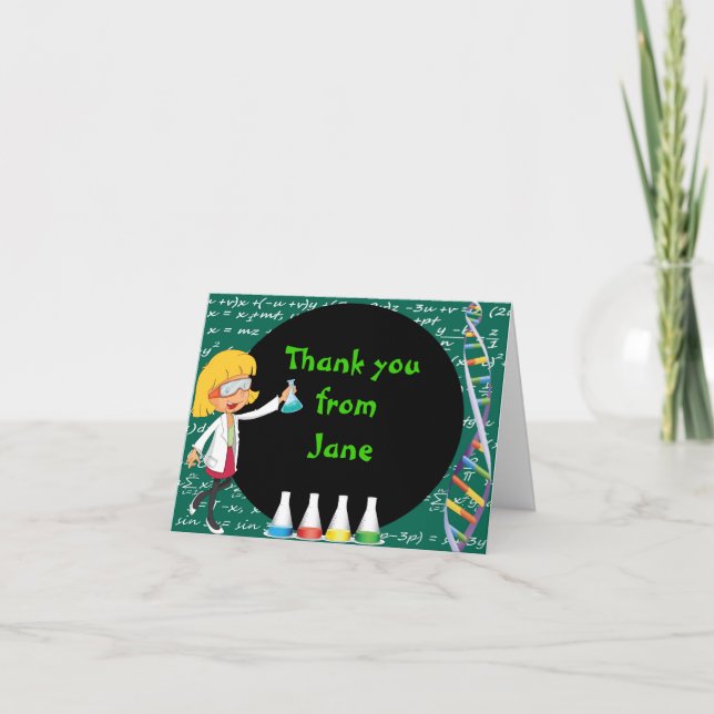 Blonde Girl Mad Scientist Thank You Note Card (Front)