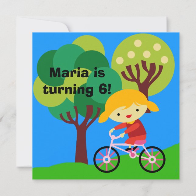 Blonde Girl on Bicycle Birthday Invitation (Front)