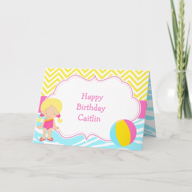 Blonde Girl Pool Party Bash Party Card (Front)