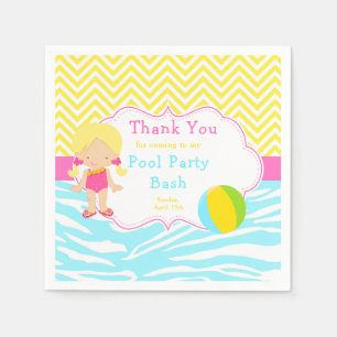 Blonde Girl Pool Party Bash Party Napkin