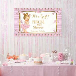 Blonde Girl Princess Baby Shower Pink Gold Tutu Banner