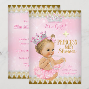 Blonde Girl Princess Baby Shower Pink Tutu Gold Invitation