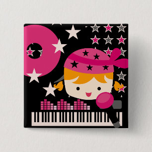 Blonde Girl Rock Star Party Birthday Button