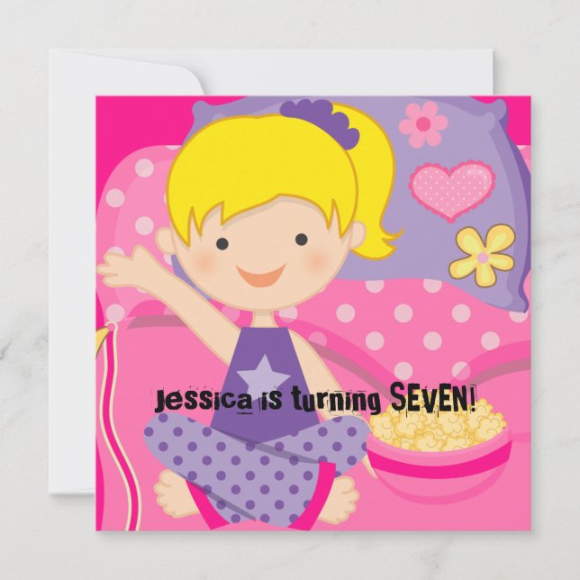 Blonde Girl Slumber Party Birthday Invitation (Front)