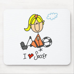 Blonde Girl Stick Figure I Love Soccer Gifts Mouse Mat