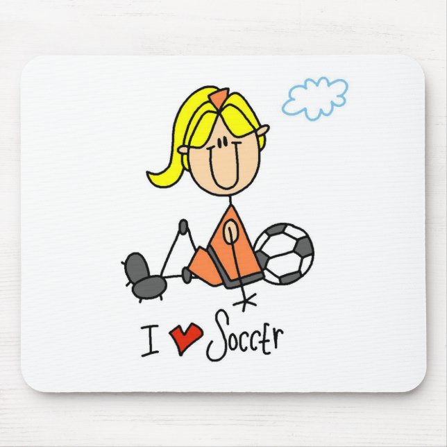 Blonde Girl Stick Figure I Love Soccer Gifts Mouse Mat (Front)