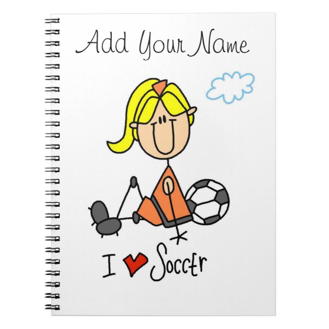 Blonde Girl Stick Figure I Love Soccer Gifts Notebook (Front)