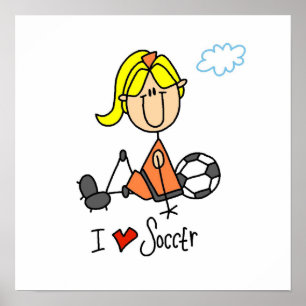 Blonde Girl Stick Figure I Love Soccer Gifts Poster