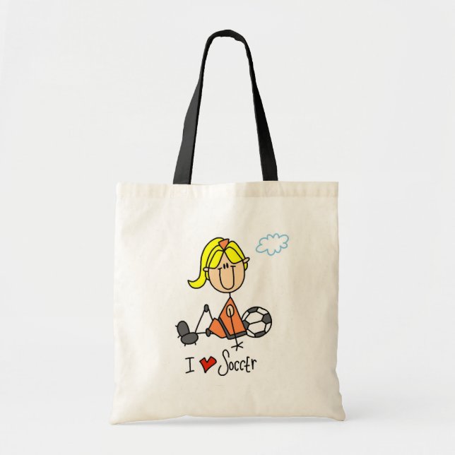 Blonde Girl Stick Figure I Love Soccer Gifts Tote Bag (Front)
