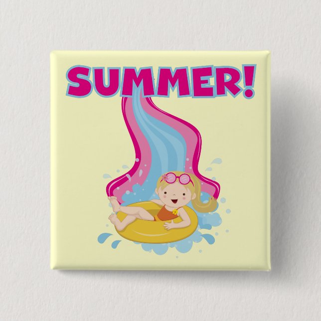 Blonde Girl Summer 15 Cm Square Badge (Front)