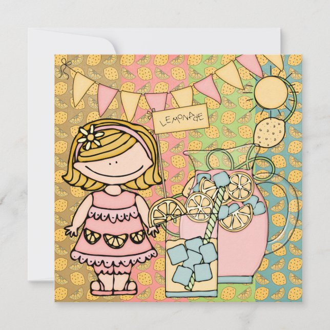 Blonde Girl Summer Lemonade Birthday Invitation (Front)
