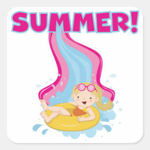 Blonde Girl Summer Square Sticker
