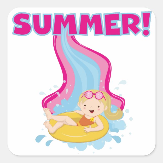 Blonde Girl Summer Square Sticker (Front)