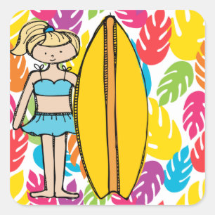 Blonde Girl Surfer Stickers