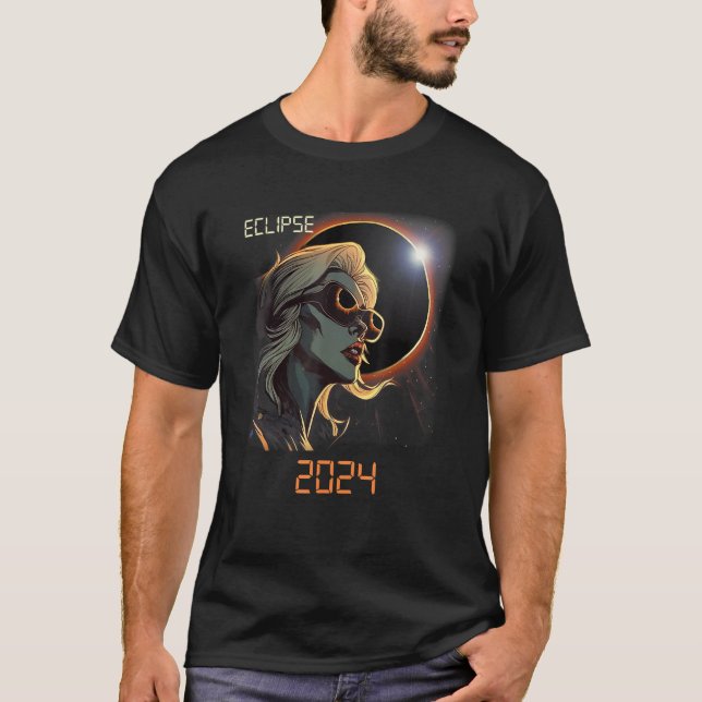 Blonde Girl Total Solar Eclipse 2024 T-Shirt (Front)
