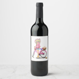 Blonde Girl with Pink Bike Bottle Label