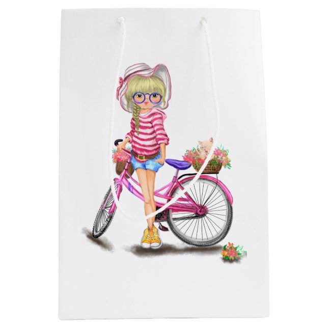 Blonde Girl with Pink Bike Gift Bag (Front)