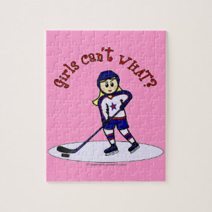 Blonde Girls Hockey Player Jigsaw Puzzle