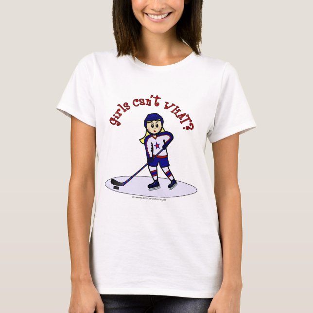 Blonde Girls Hockey Player T-Shirt (Front)