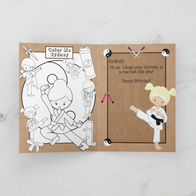 Blonde Girls Karate Colouring Page Happy Birthday Card (Inside)