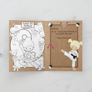 Blonde Girls Karate Colouring Page Happy Birthday Card
