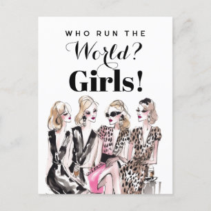 Blonde girls leopard print dress watercolor postcard