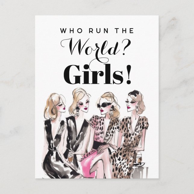 Blonde girls leopard print dress watercolor  postcard (Front)