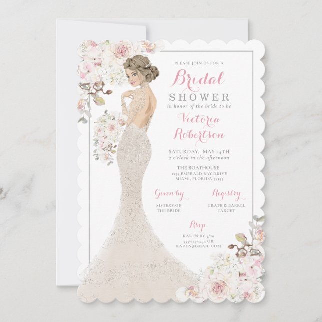 Blonde Glam Bride in Gown Bridal Shower Invitation (Front)