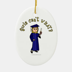 Blonde Graduate in Blue Ceramic Tree Decoration