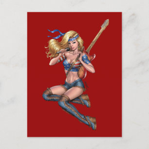 Blonde Guitar Player with American Flag by Al Rio Postcard