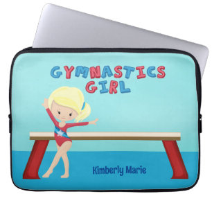 Blonde Gymnastics Girl Cute Personalised Kids Laptop Sleeve