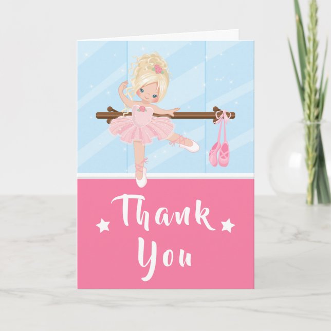 Blonde Hair Ballerina Pink Birthday Thank You Card (Front)