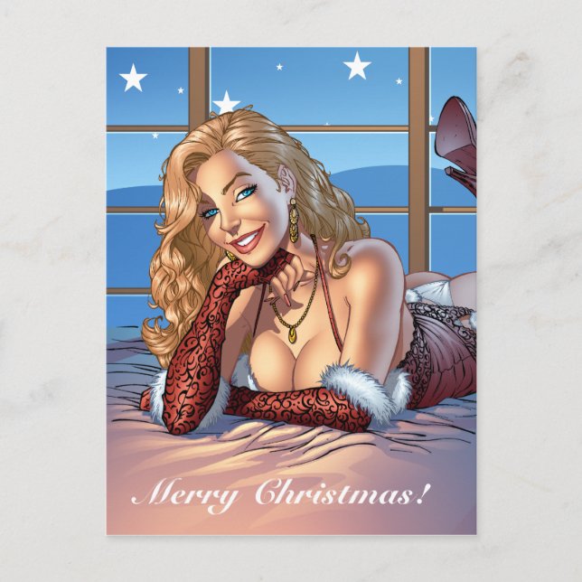 Blonde Hair, Blue Eyed Beauty Illustration - Al Ri Holiday Postcard (Front)