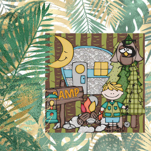 Blonde Hair Boy Camping Birthday Invitations