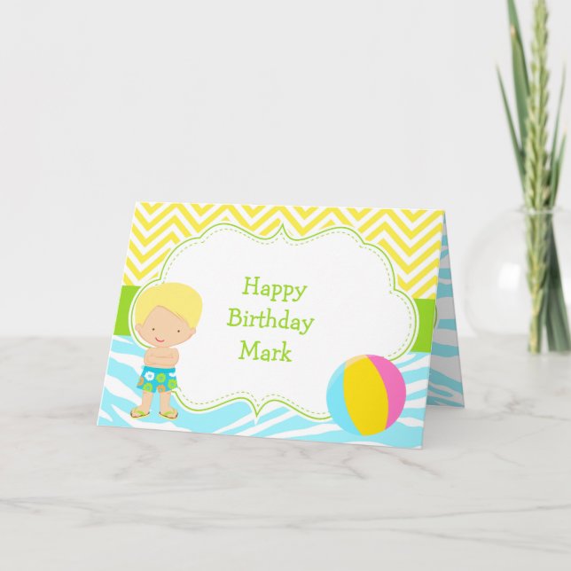 Blonde Hair Boy Pool Party Bash Party Card (Front)