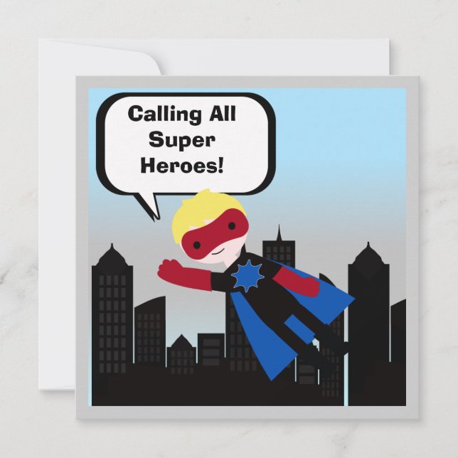 Blonde Hair Boy Super Hero Birthday Invitation (Front)
