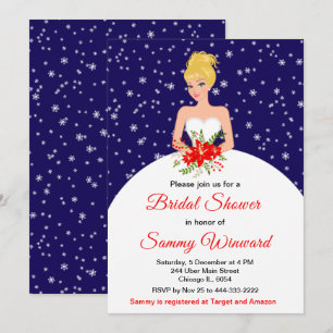 Blonde Hair Bride Snowflake Navy Bridal Shower Invitation