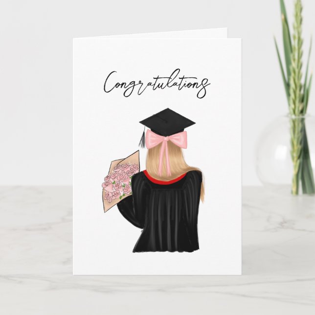 Blonde Hair Coquette Graduate Congratulations  Card (Front)
