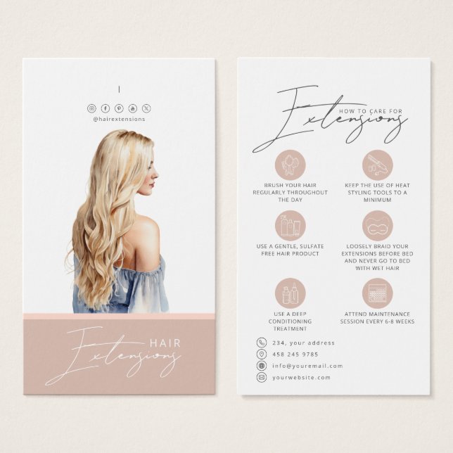 Blonde Hair Extensions Care Hang Tag Card (Front & Back)