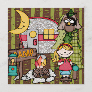 Blonde Hair Girl Camping Birthday Invitations