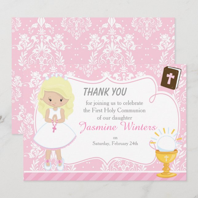 Blonde Hair Girl First Communion Thank You (Front/Back)