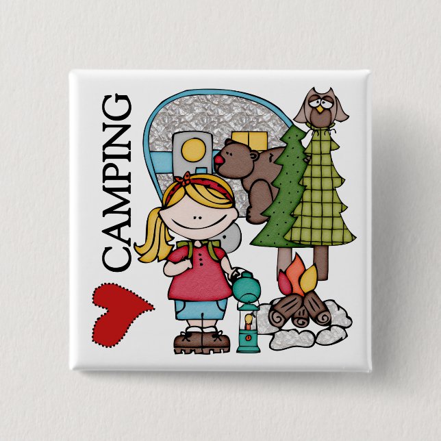 Blonde Hair Girl I Love Camping 15 Cm Square Badge (Front)