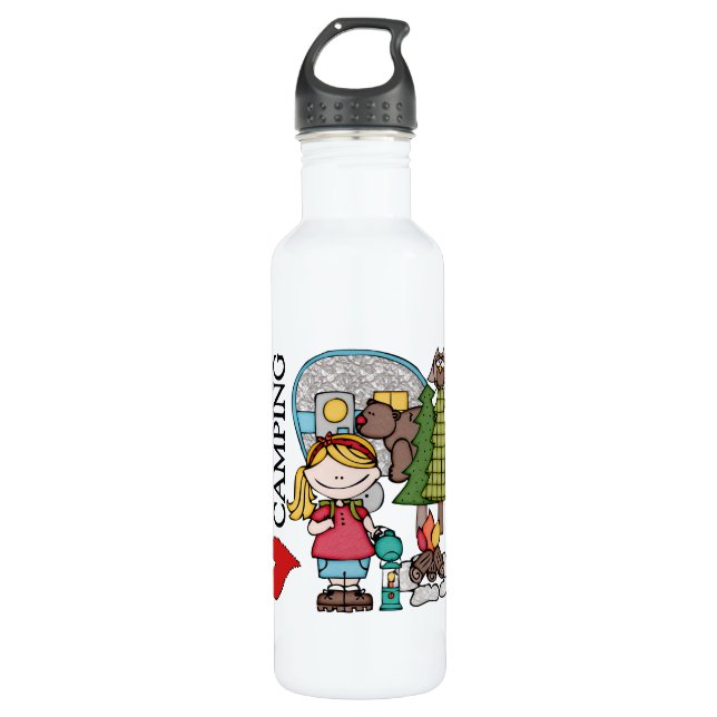 Blonde Hair Girl I Love Camping 710 Ml Water Bottle (Front)
